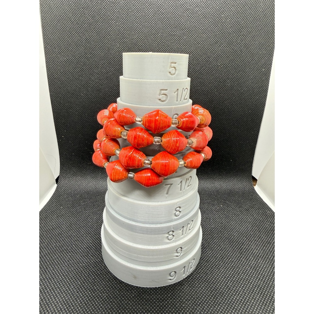 Vintage Handmade Orange Paper Bead Wrap Bracelet Boho Memory Wire Statement